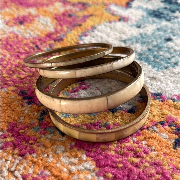 JCrew Elegant Cream and Gold colored Bangle Set - Picture 1 of 6